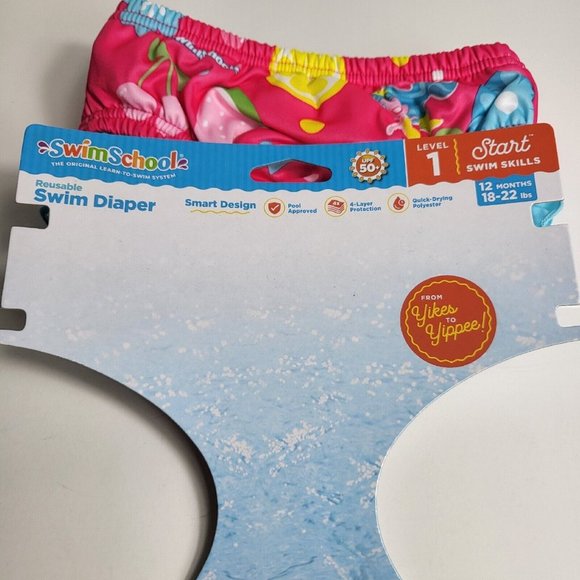 Swimschool Reusable Swim Diaper UPF 50 Level 1 18-22 lbs 12M Swim Mermaid Pink - Picture 10 of 16